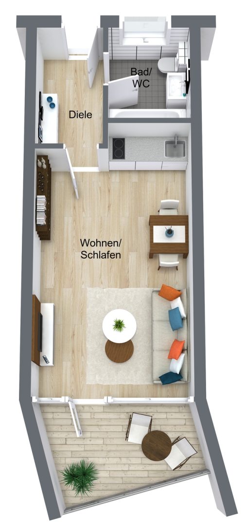 Heidelberg 1 Zi dursun - Level 1 - 3D Floor Plan